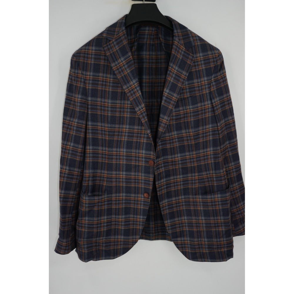 Randy Willard Sport Coat Blue Brown Plaid Unstructured Wool Cashmere 42R